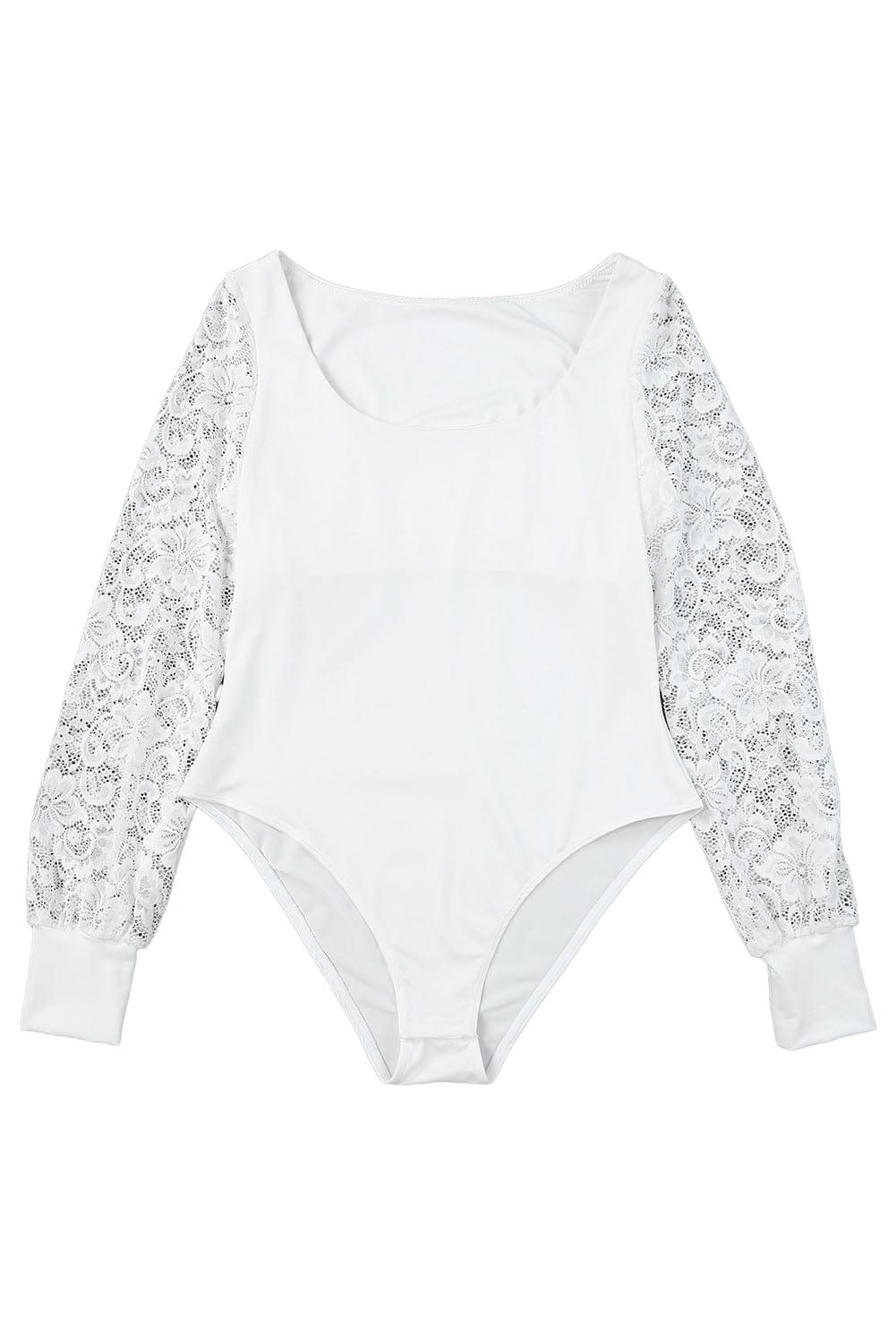Elegant White Lace Sleeve Square Neck Bodysuit