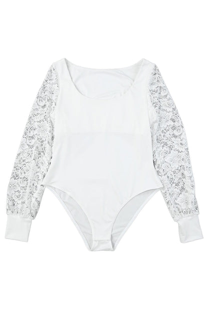 Elegant White Lace Sleeve Square Neck Bodysuit