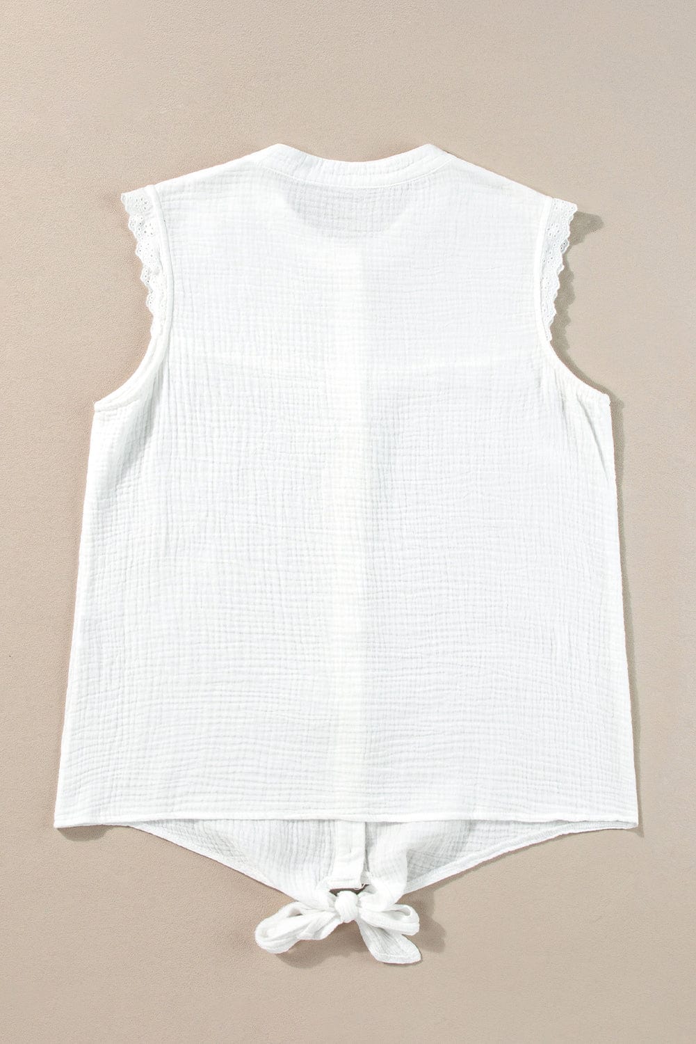 Elegant White Lace Trim Sleeveless Cotton Shirt