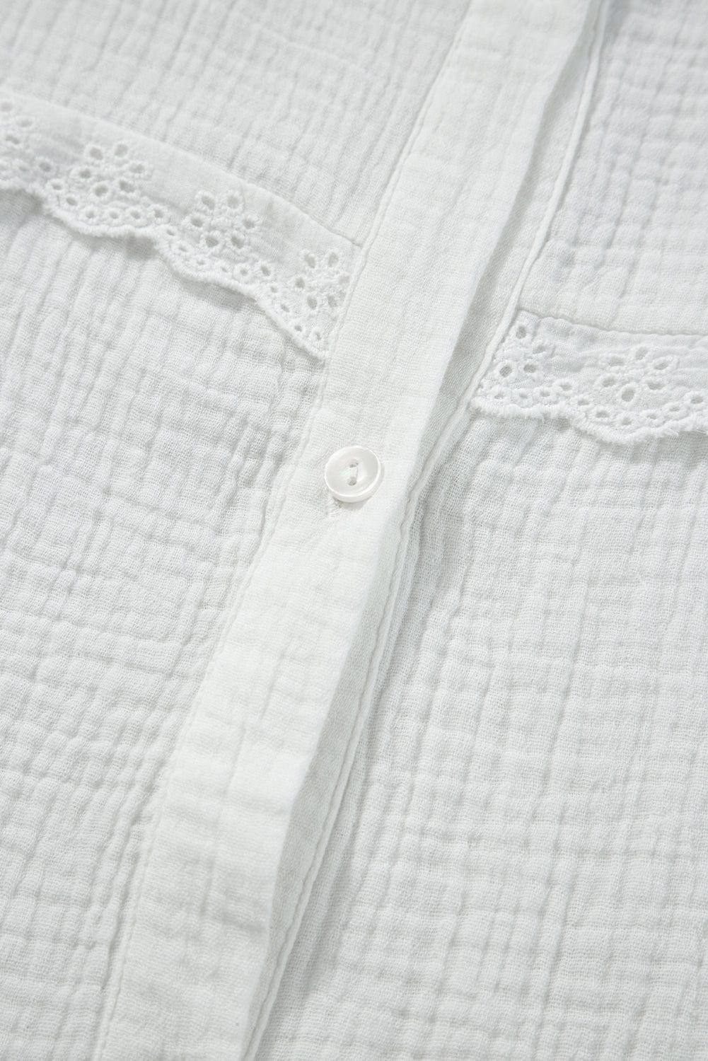 Elegant White Lace Trim Sleeveless Cotton Shirt