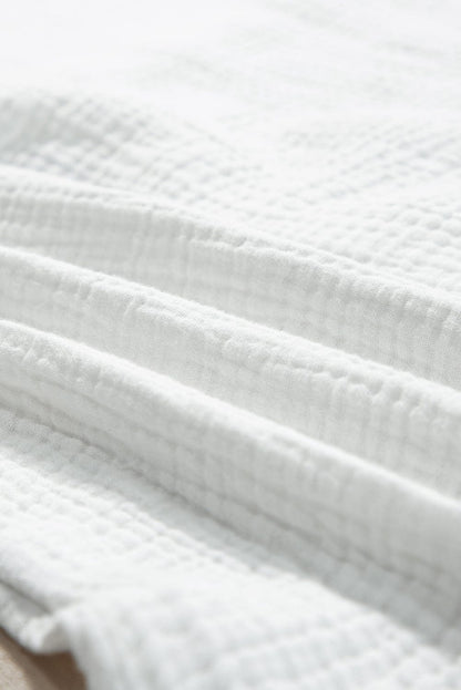 Elegant White Lace Trim Sleeveless Cotton Shirt