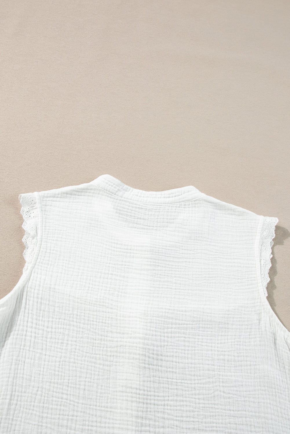 Elegant White Lace Trim Sleeveless Cotton Shirt