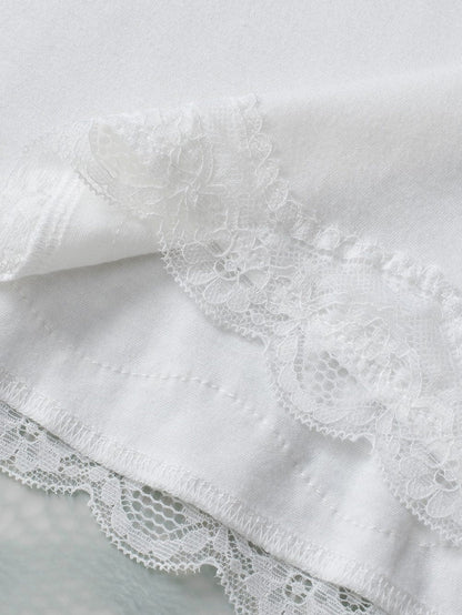 Elegant White Lace-Trimmed Flare Sleeveless Top