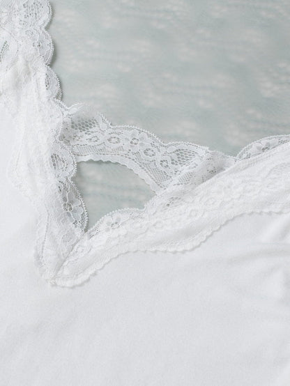 Elegant White Lace-Trimmed Flare Sleeveless Top