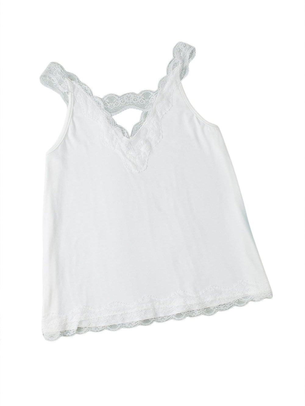 Elegant White Lace-Trimmed Flare Sleeveless Top