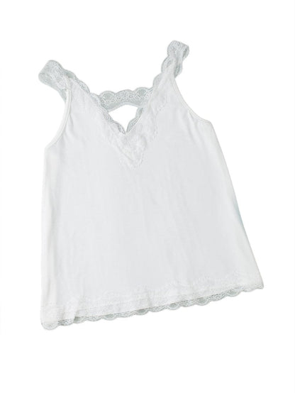 Elegant White Lace-Trimmed Flare Sleeveless Top