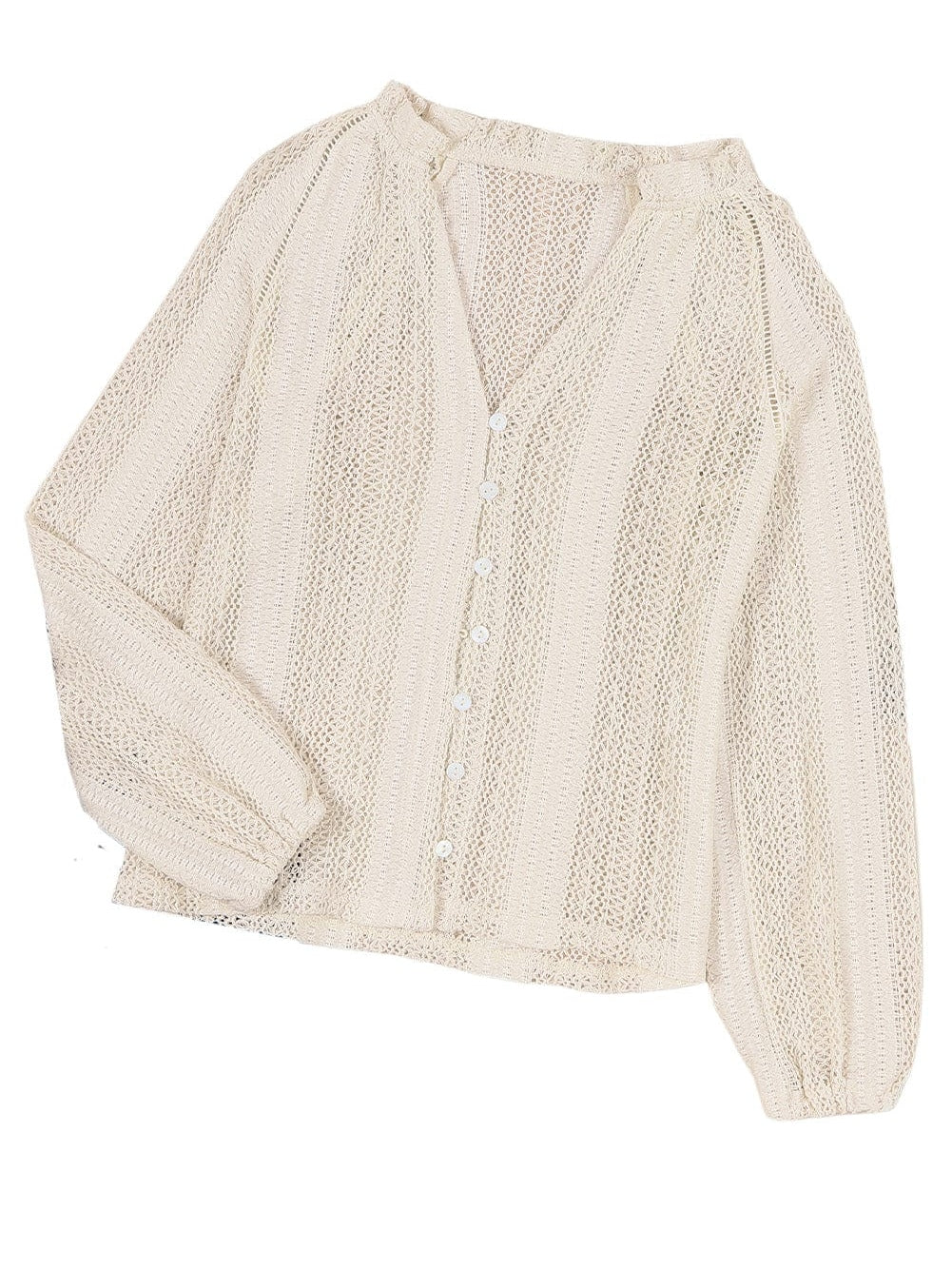 Elegant White Lace V-Neck Button Up Blouse