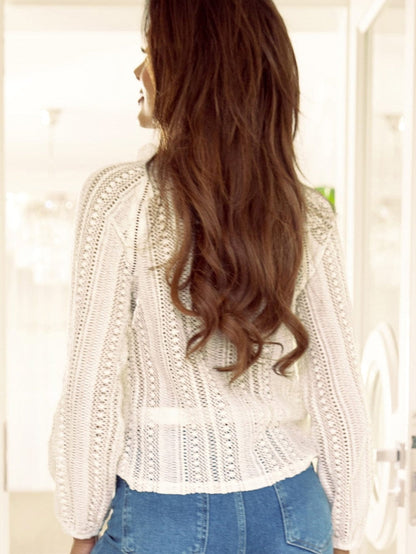 Elegant White Lace V-Neck Button Up Blouse