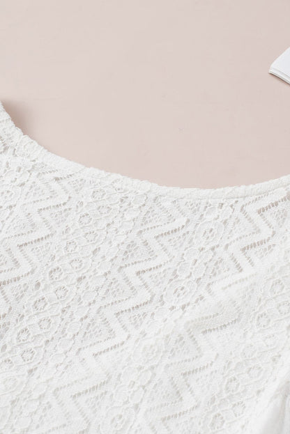 Elegant White Lace V-Neck Ruffle Blouse with Bracelet Sleeves