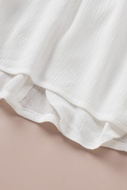 Elegant White Lace V-Neck Ruffle Blouse with Bracelet Sleeves