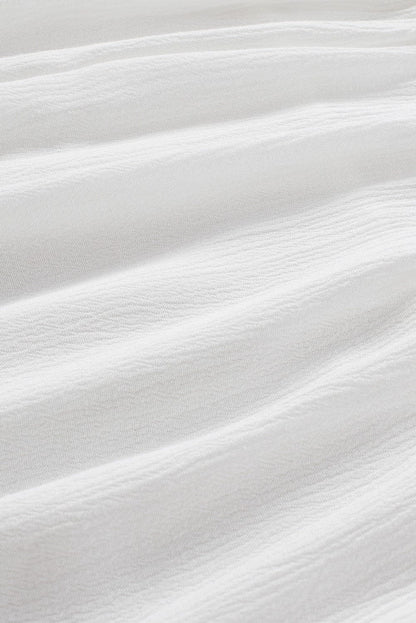 Elegant White Lace V-Neck Ruffle Blouse with Bracelet Sleeves