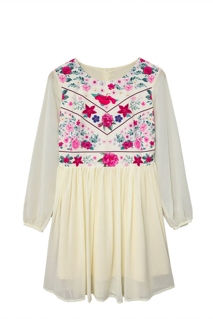 Elegant White Mesh Floral Flowy Dress