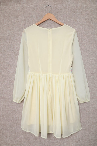 Elegant White Mesh Floral Flowy Dress