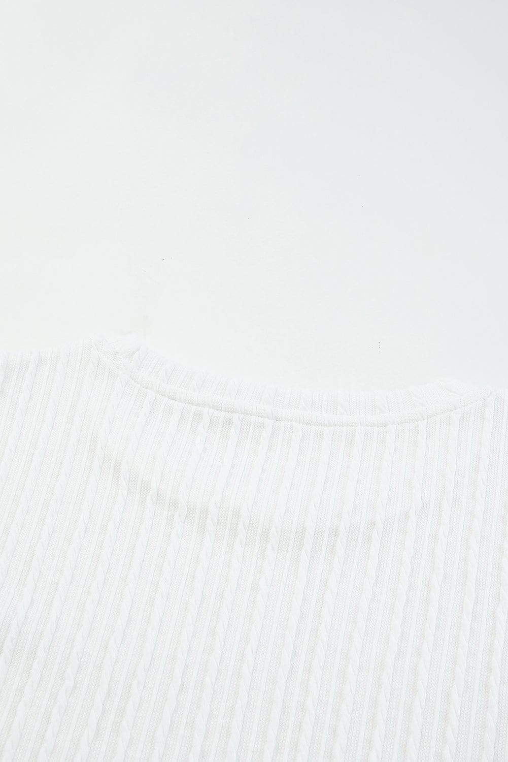 Elegant White Mesh Sleeve Floral Applique Textured Knit Top