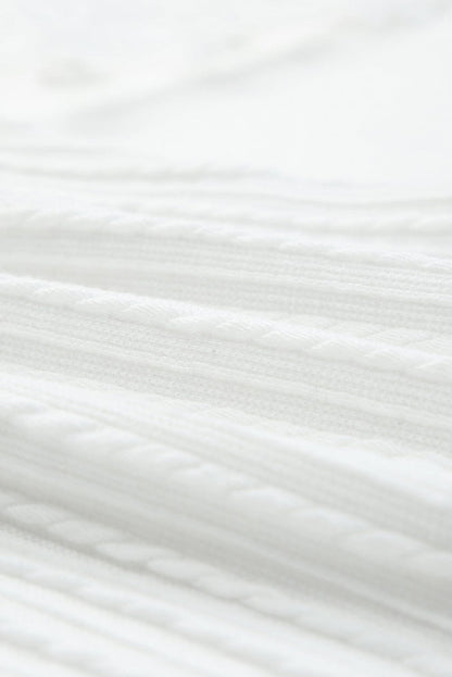 Elegant White Mesh Sleeve Floral Applique Textured Knit Top