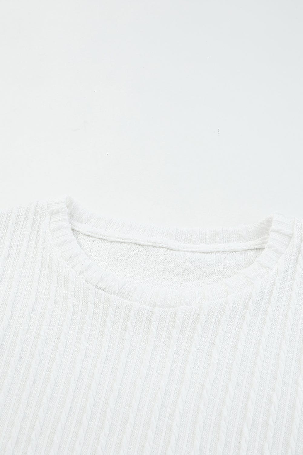 Elegant White Mesh Sleeve Floral Applique Textured Knit Top