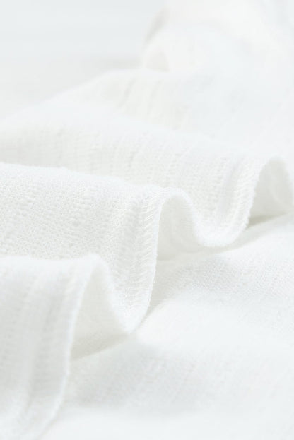 Elegant White Mesh Sleeve Floral Applique Textured Knit Top