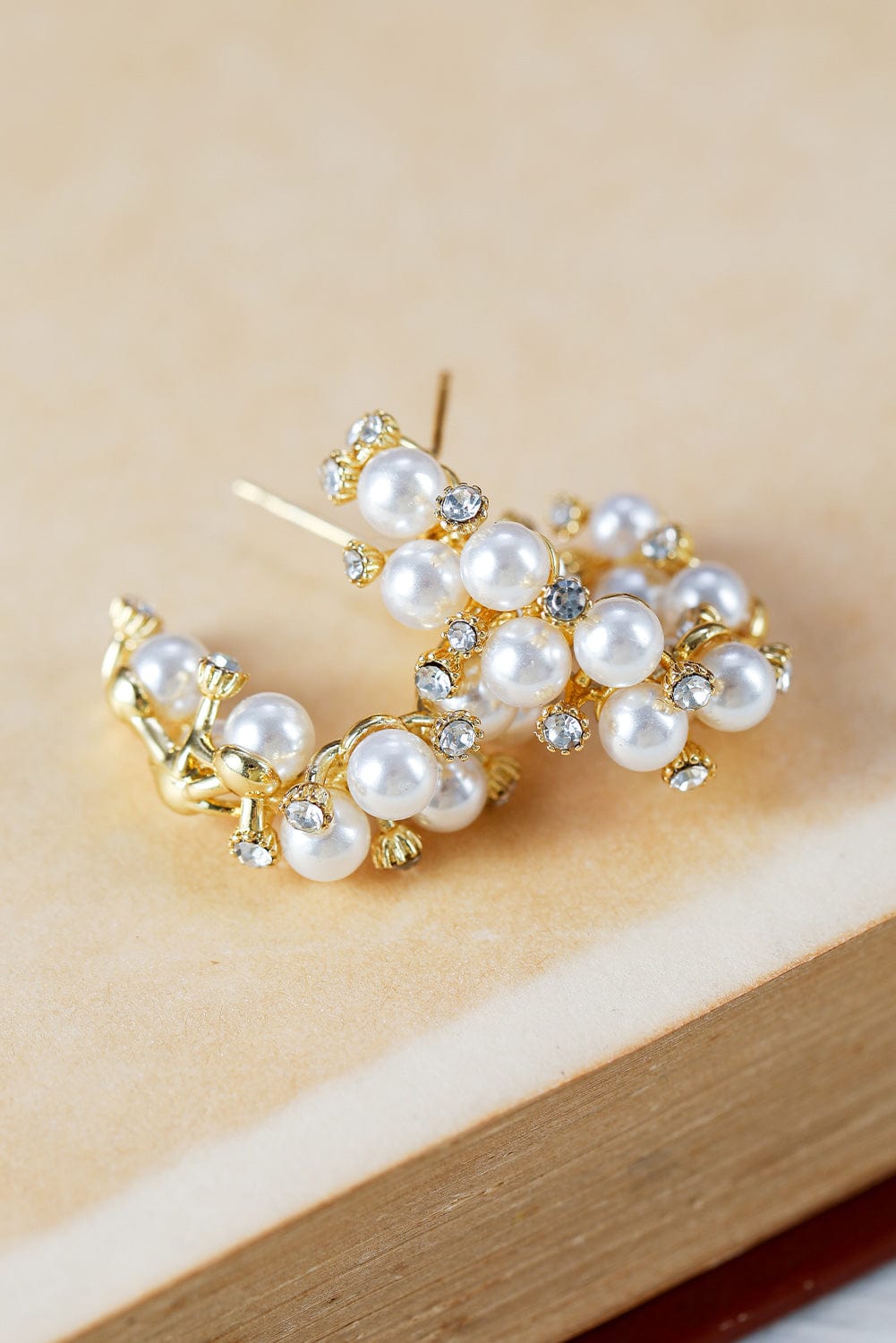 Elegant White Pearl and Rhinestone Hoop Earrings