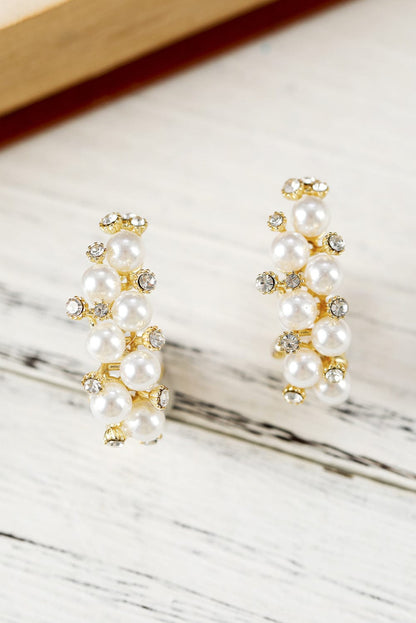 Elegant White Pearl and Rhinestone Hoop Earrings