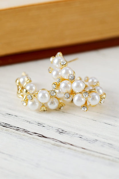 Elegant White Pearl and Rhinestone Hoop Earrings