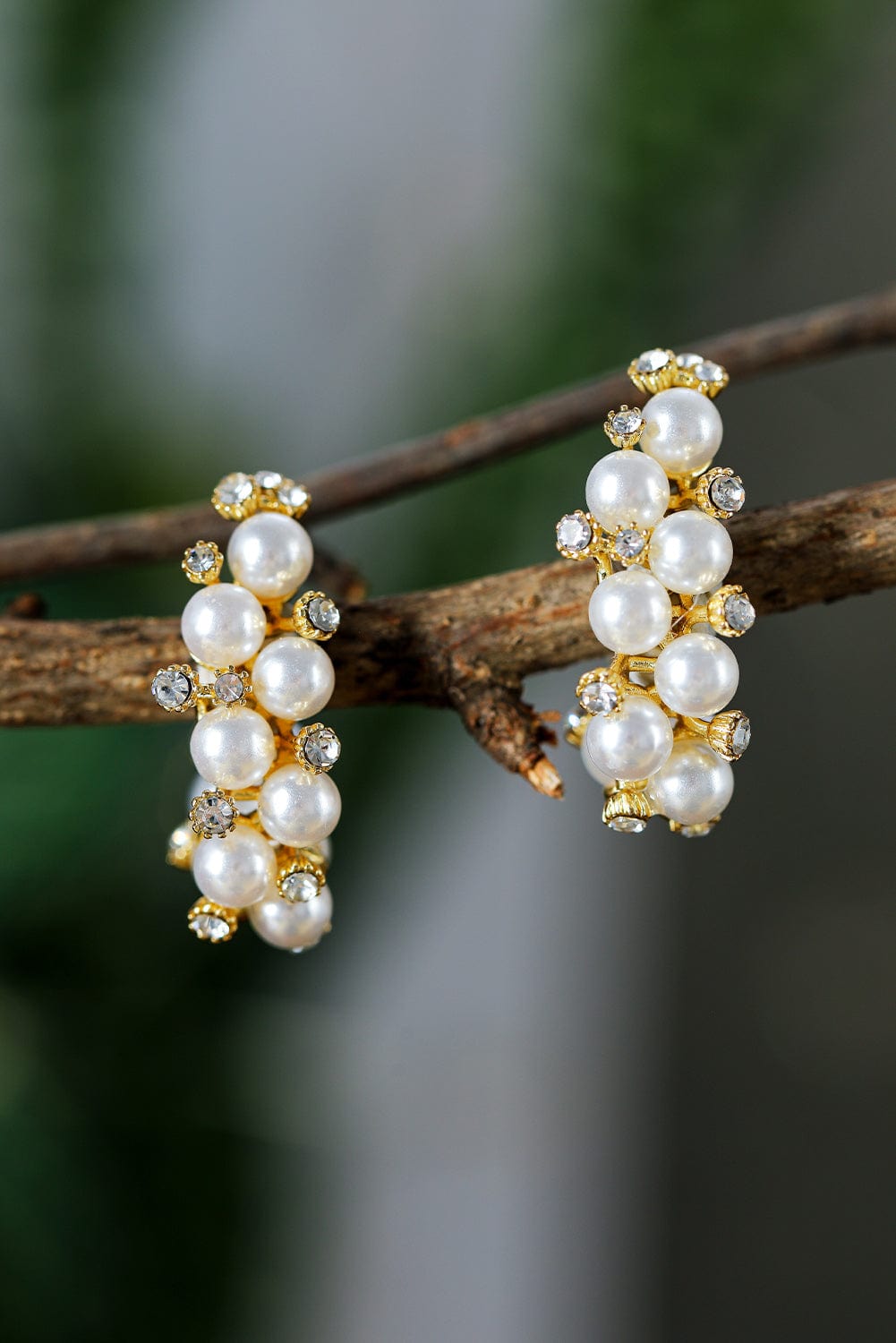 Elegant White Pearl and Rhinestone Hoop Earrings
