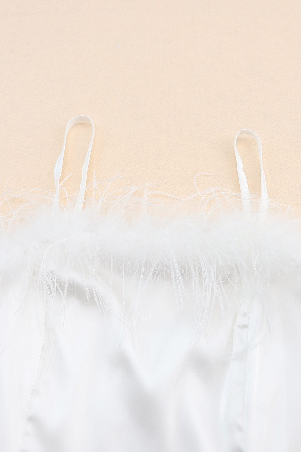 Elegant White Strapless Dress with Fluffy Feather Details