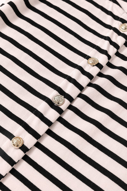 Elegant White Striped Button-Up Maxi Dress