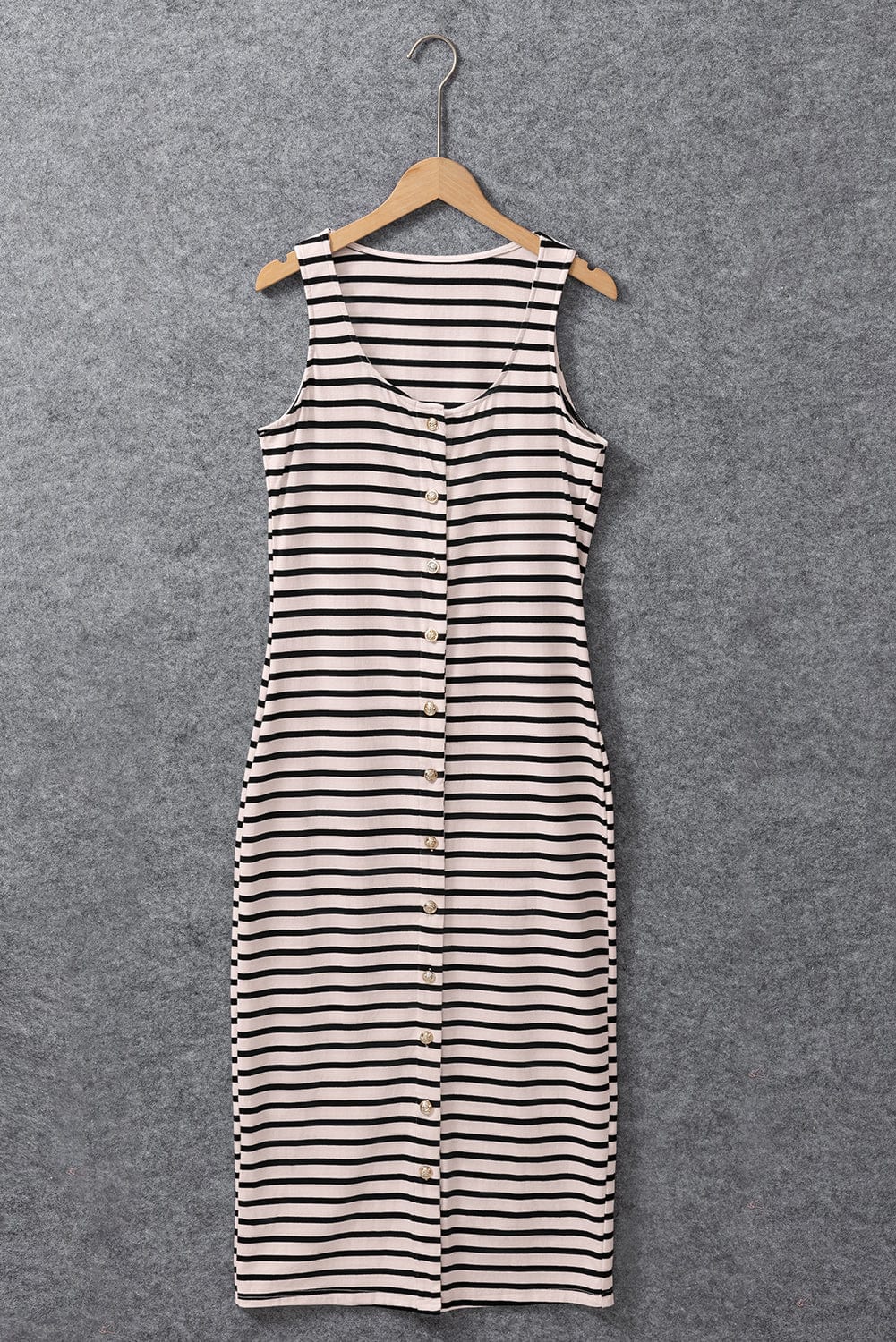Elegant White Striped Button-Up Maxi Dress