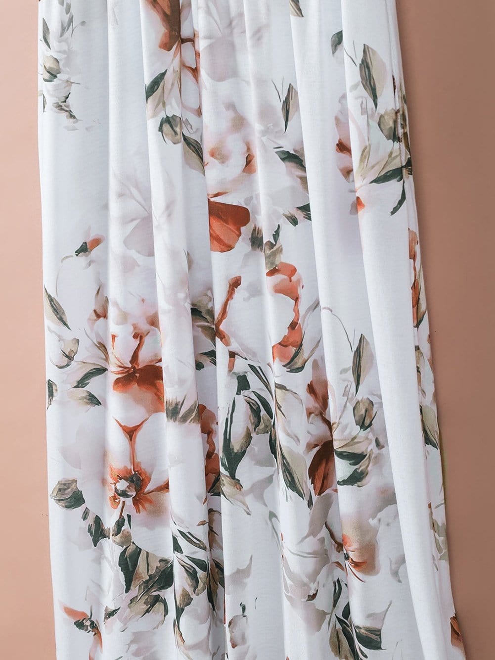 Elegant White Striped Floral Boho Maxi Dress with Pocket