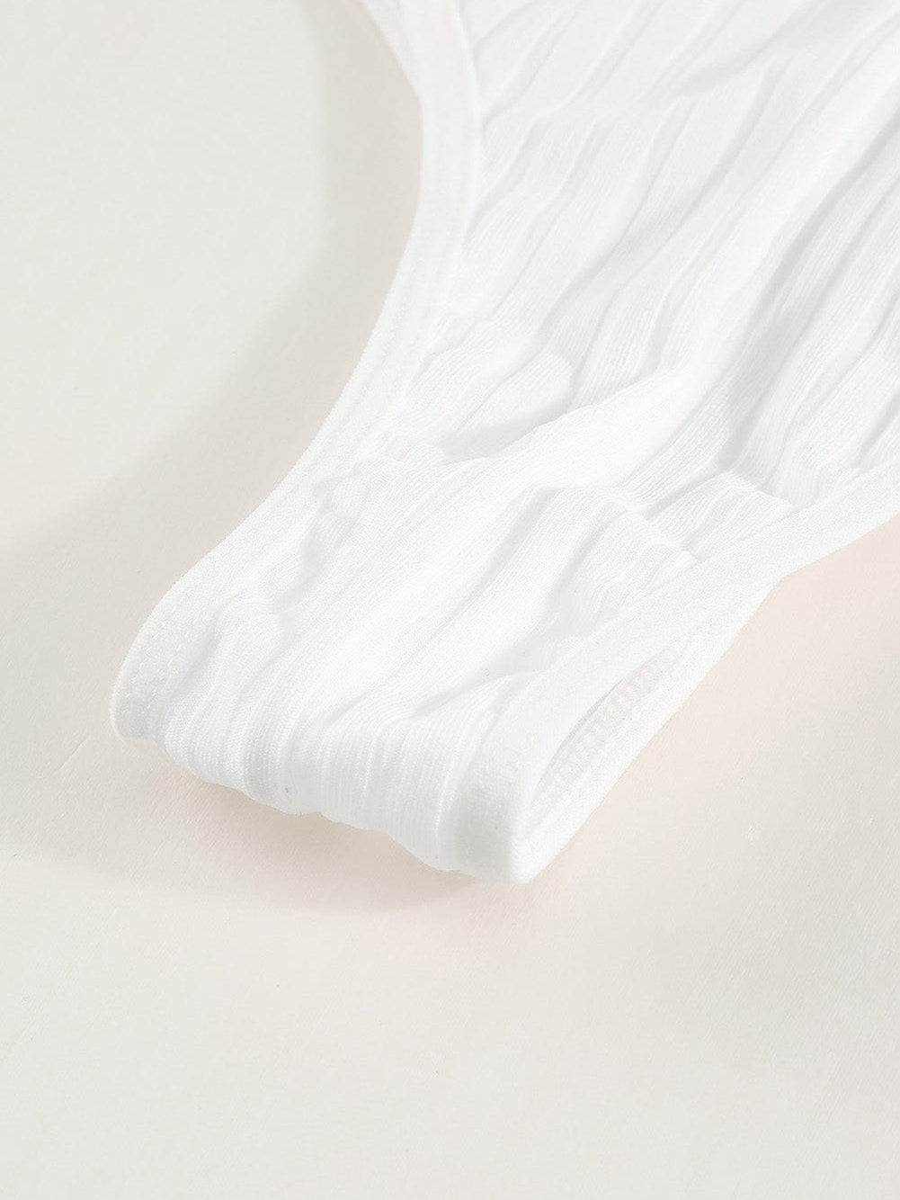 Elegant White Swiss Dot Ribbed Puff Sleeve Bodysuit