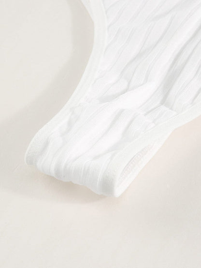 Elegant White Swiss Dot Ribbed Puff Sleeve Bodysuit