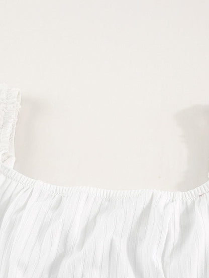 Elegant White Swiss Dot Ribbed Puff Sleeve Bodysuit