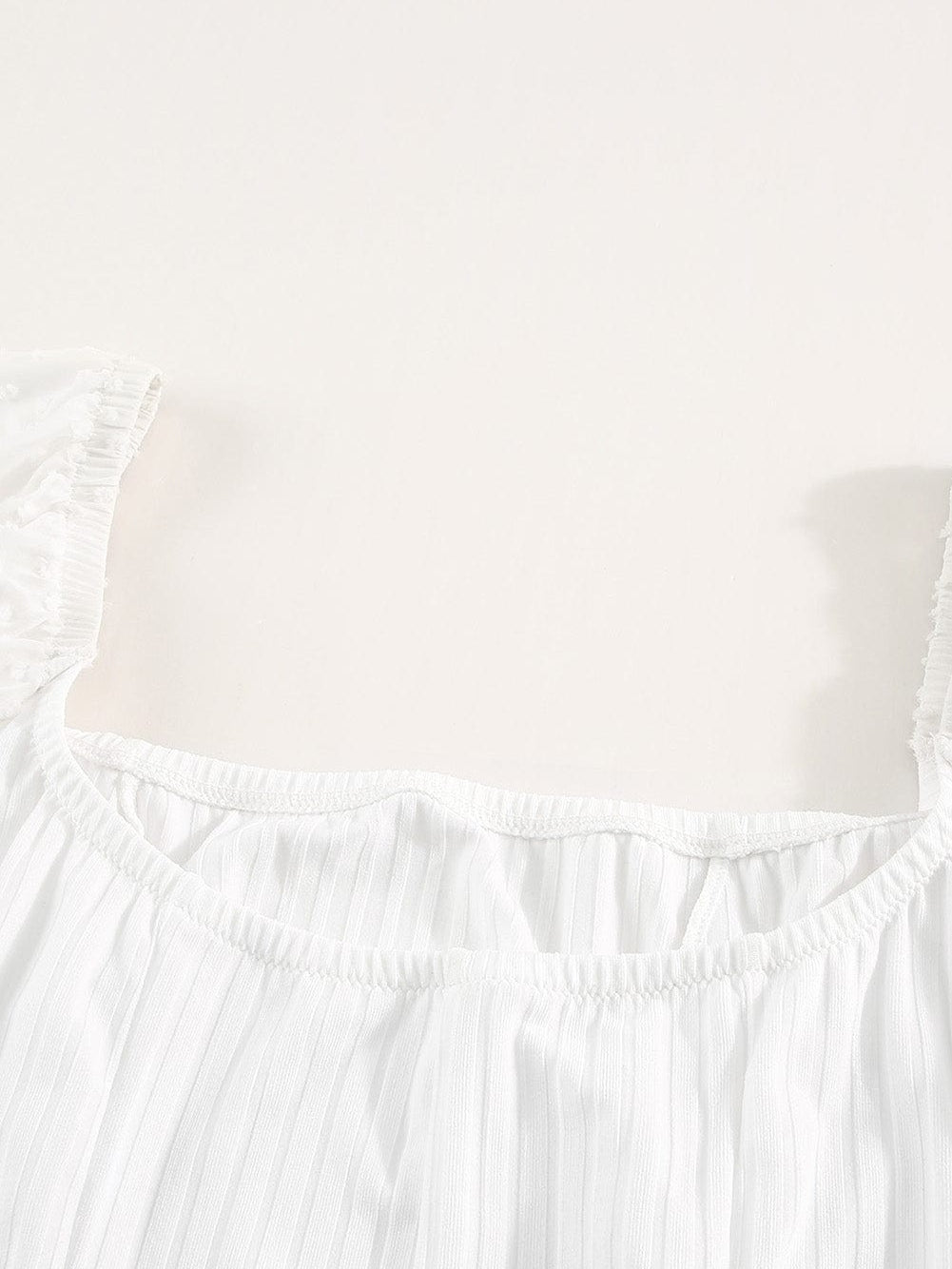 Elegant White Swiss Dot Ribbed Puff Sleeve Bodysuit