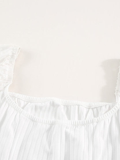 Elegant White Swiss Dot Ribbed Puff Sleeve Bodysuit