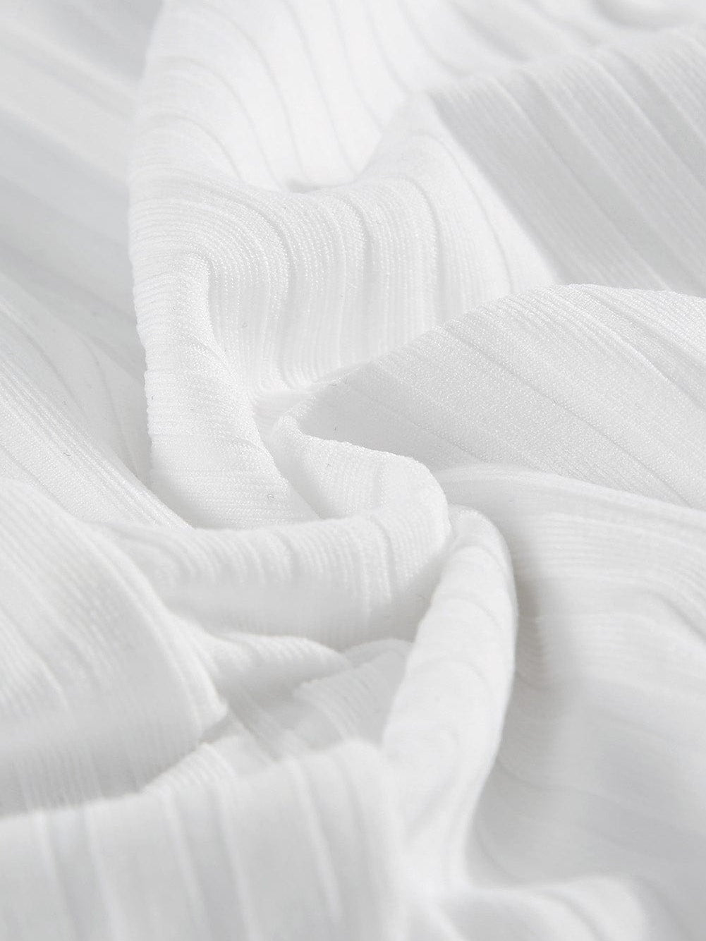 Elegant White Swiss Dot Ribbed Puff Sleeve Bodysuit