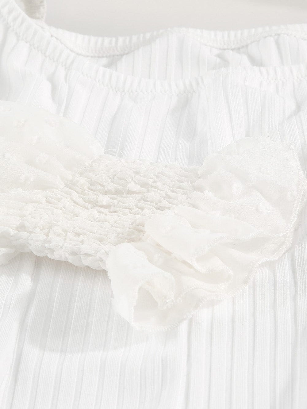 Elegant White Swiss Dot Ribbed Puff Sleeve Bodysuit