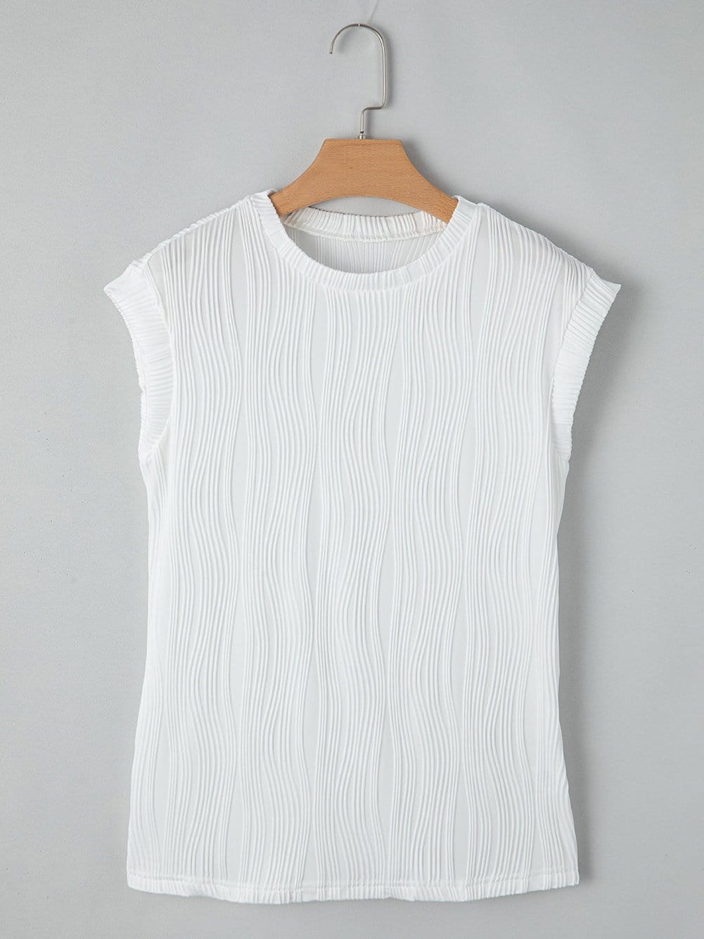 Elegant White Textured Cap Sleeve Blouse