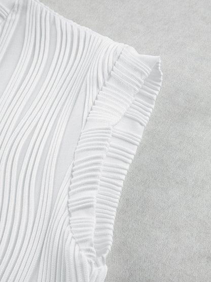 Elegant White Textured Cap Sleeve Blouse