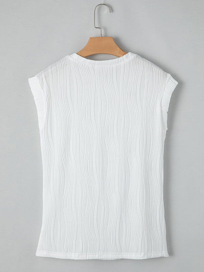 Elegant White Textured Cap Sleeve Blouse