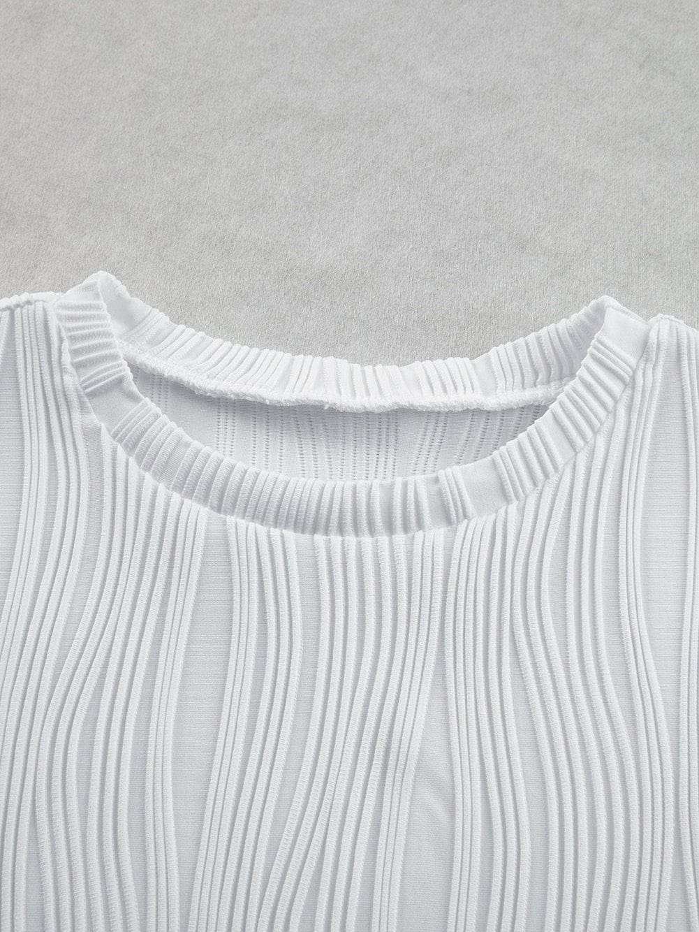 Elegant White Textured Cap Sleeve Blouse