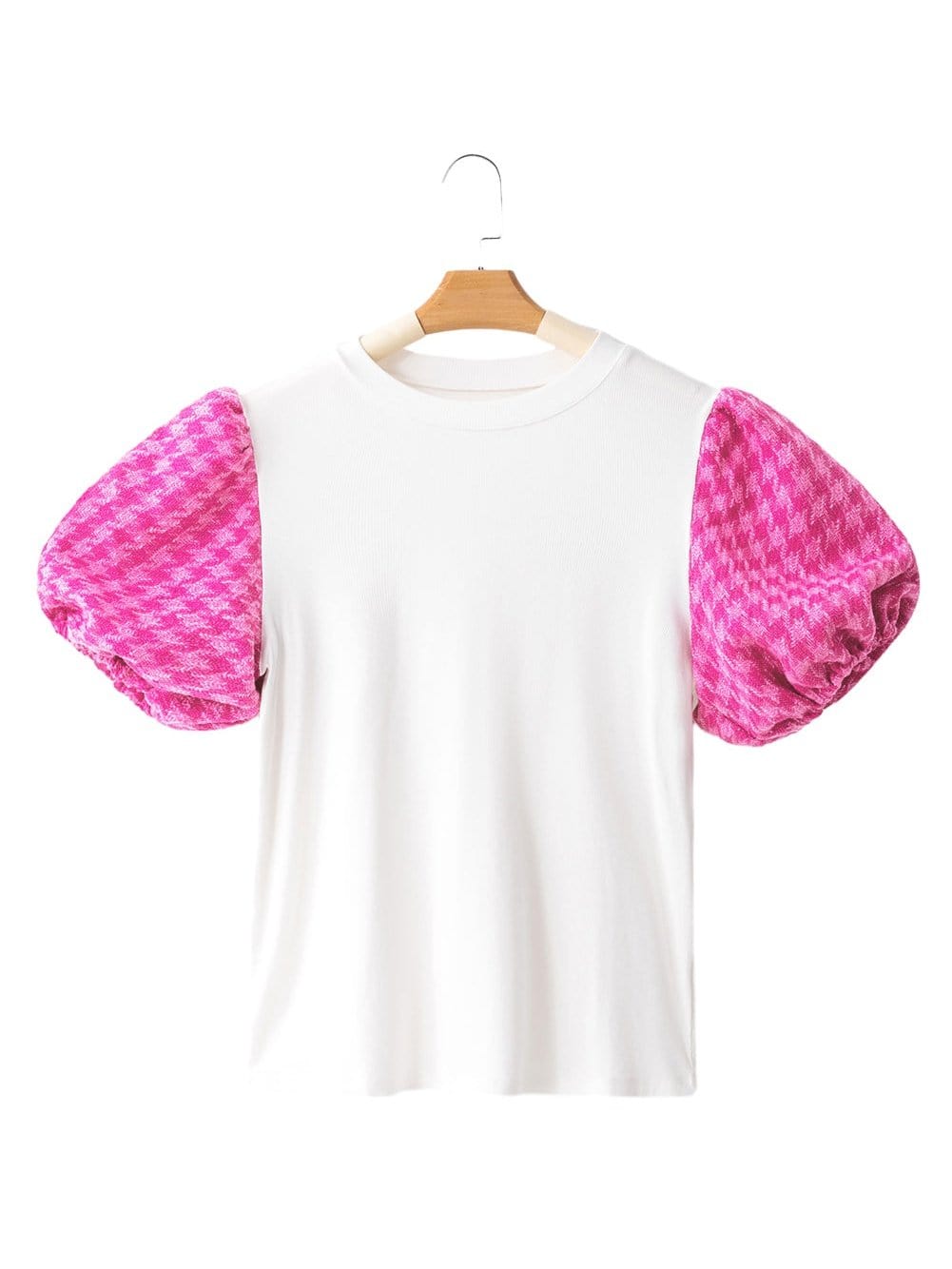 Elegant White Tweed Top with Puff Sleeves