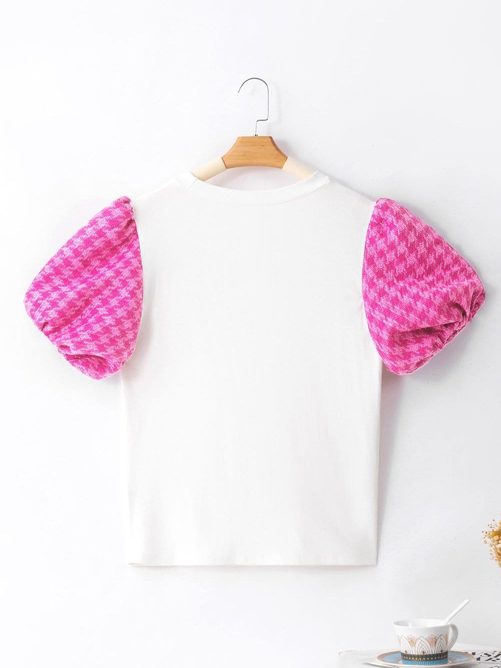 Elegant White Tweed Top with Puff Sleeves