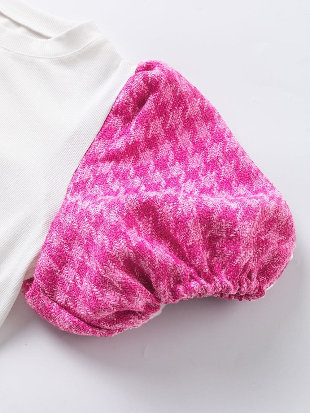 Elegant White Tweed Top with Puff Sleeves