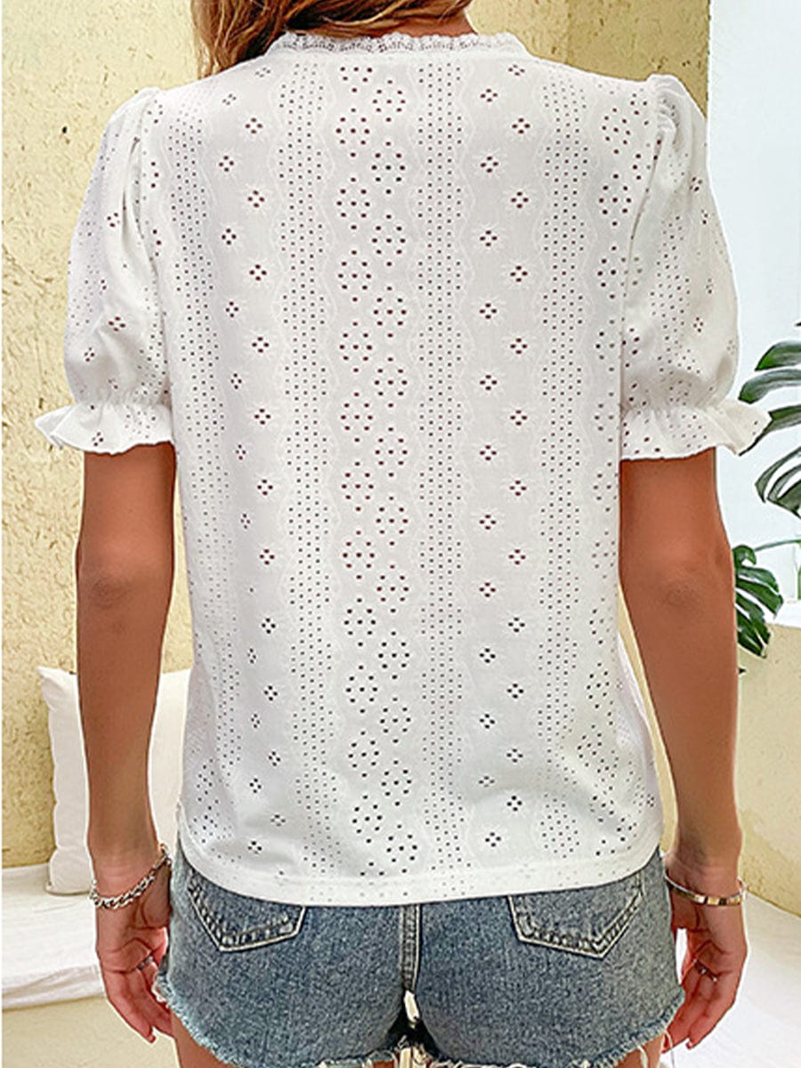 Elegant White V Neck Short Sleeved Blouse