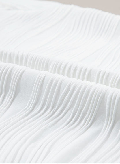 Elegant White Wavy Textured Summer Blouse