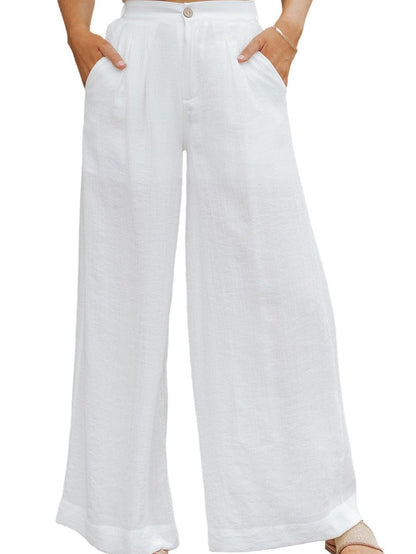 Elegant White Wide Leg Pleated Pants with Elastic Waist