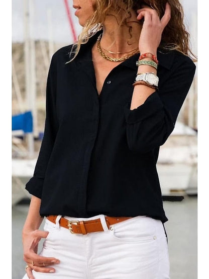 Elegant Women's Business Blouse Shirt in Blue, Yellow, and Gray