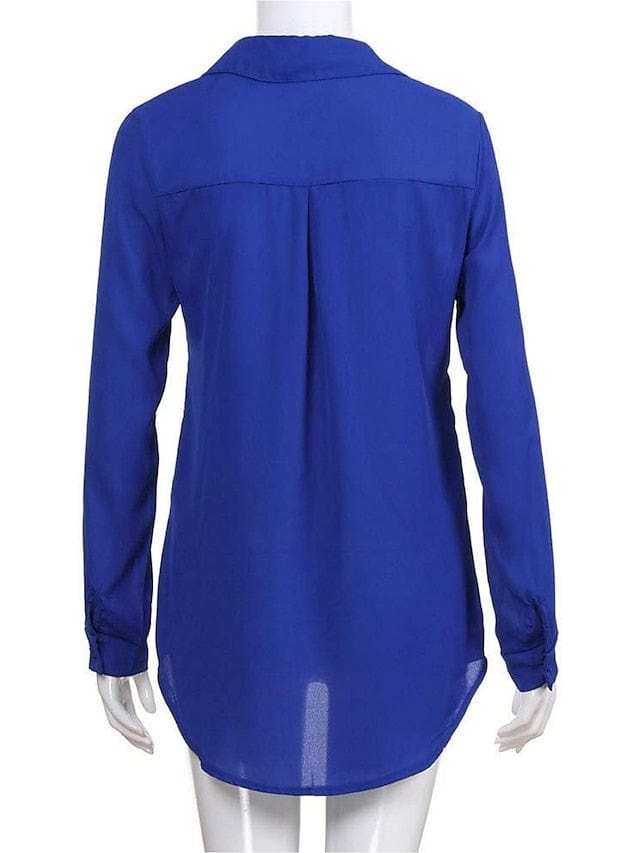 Elegant Women's Business Blouse Shirt in Blue, Yellow, and Gray