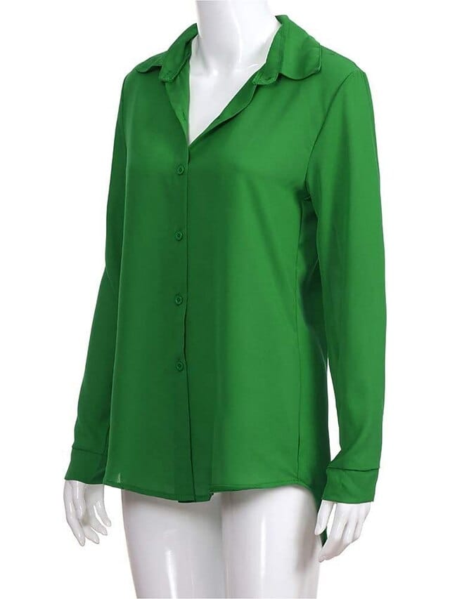 Elegant Women's Business Blouse Shirt in Blue, Yellow, and Gray