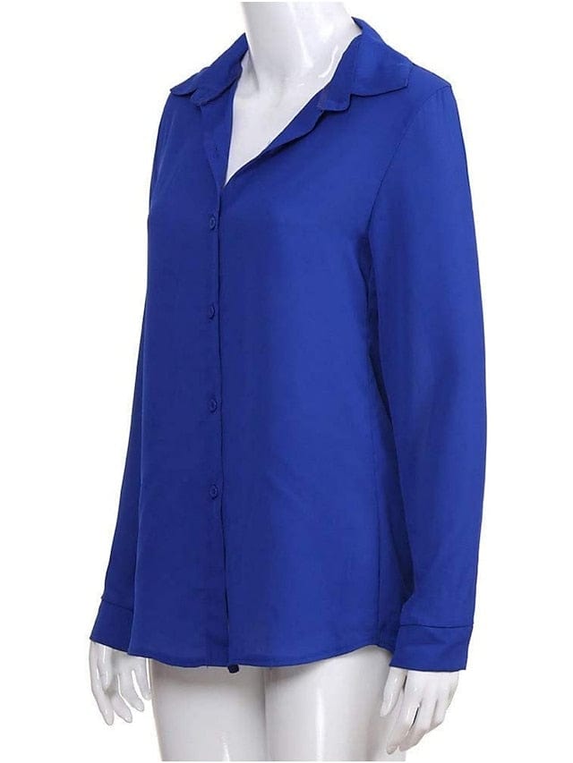 Elegant Women's Business Blouse Shirt in Blue, Yellow, and Gray
